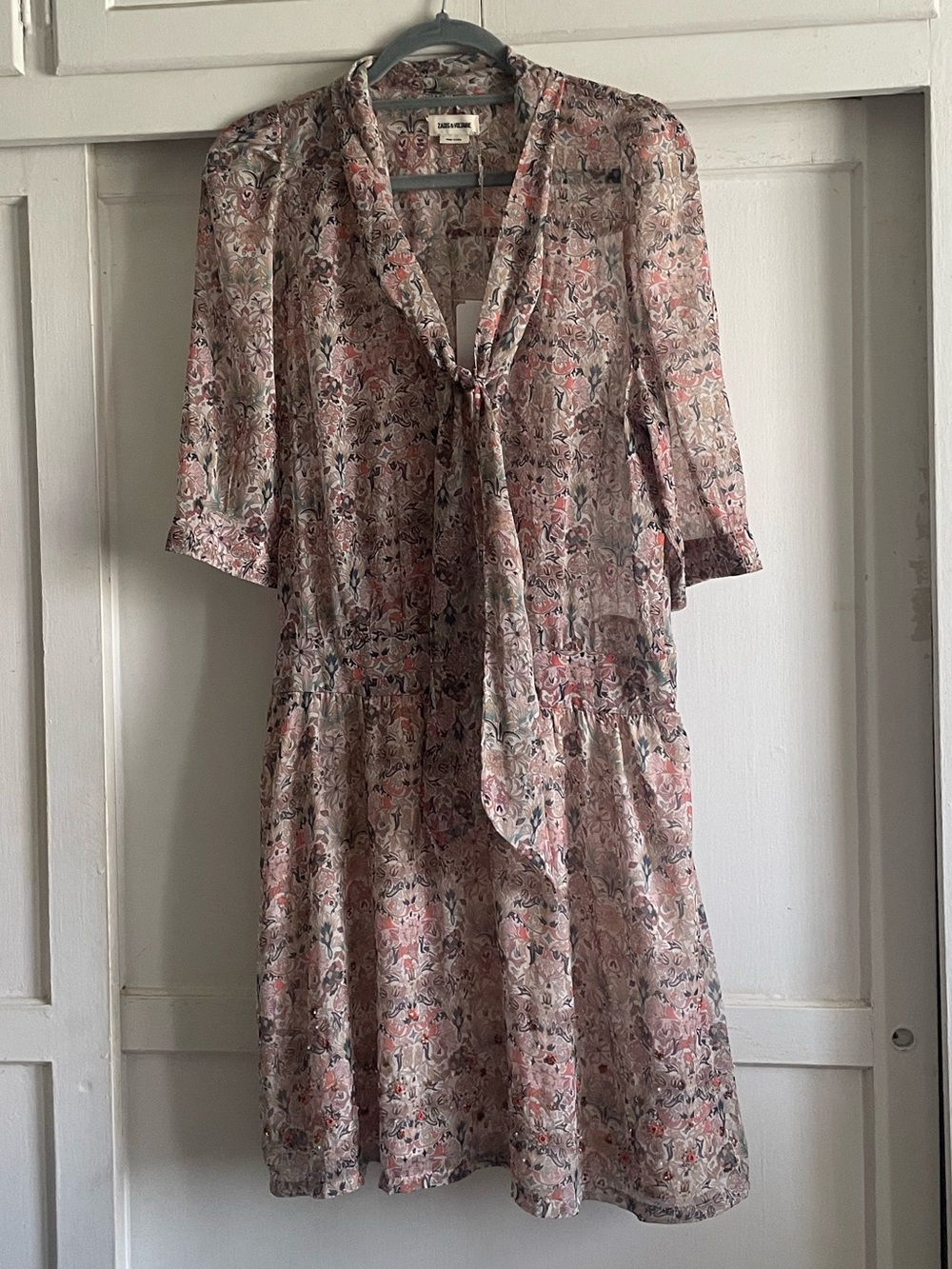 Zadig & Voltaire Blush Floral Tie-Neck Rewel Mousseline Mini Dress. NWT - Picture 7 of 16